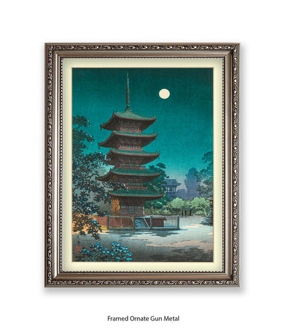 Temple Full Moon Japanese Art Print
