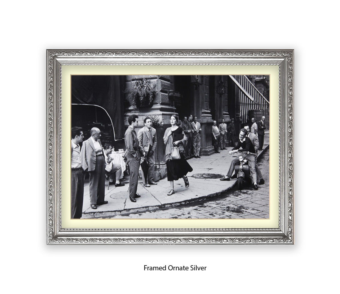 American Girl In Italy - Guys Staring - Vintage Street Photography - Art Print
