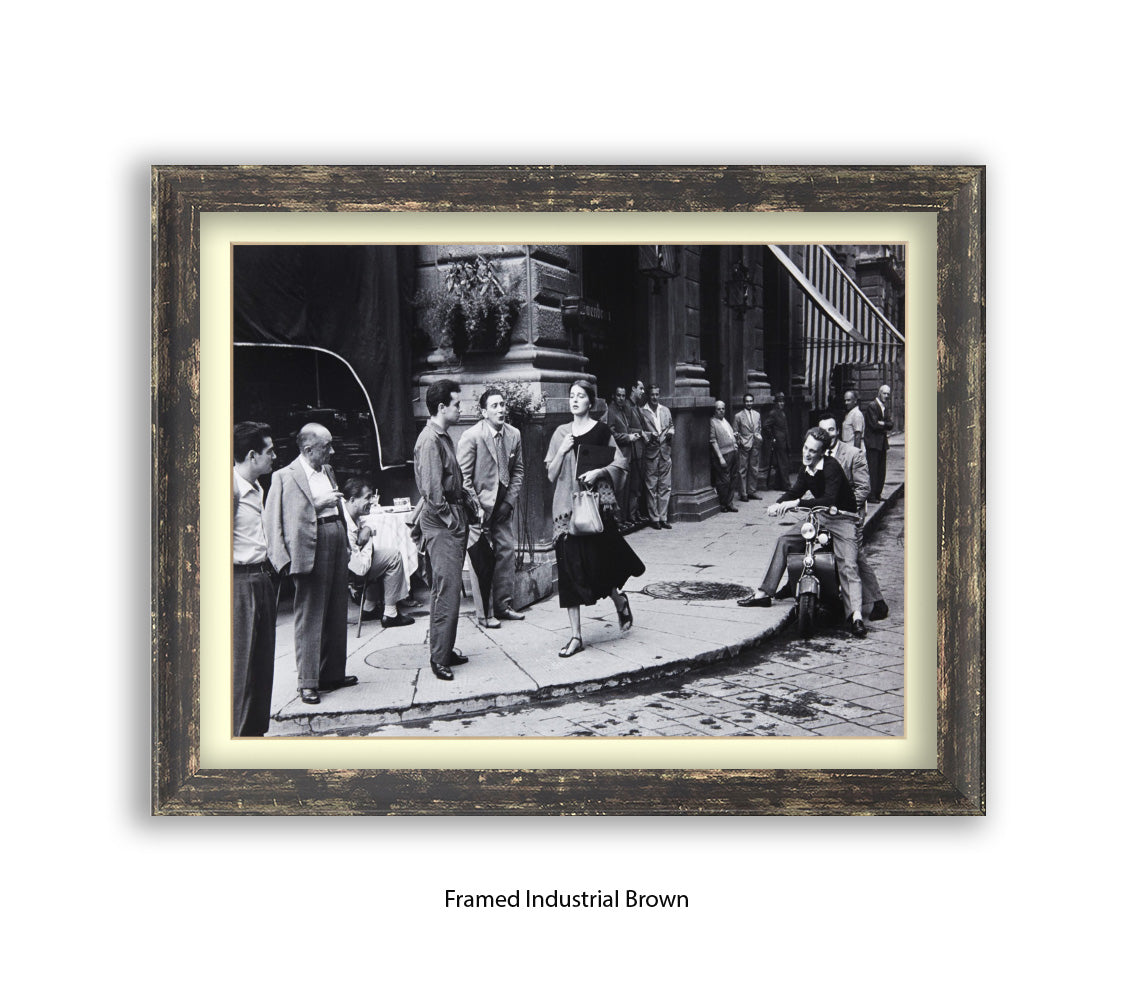 American Girl In Italy - Guys Staring - Vintage Street Photography - Art Print