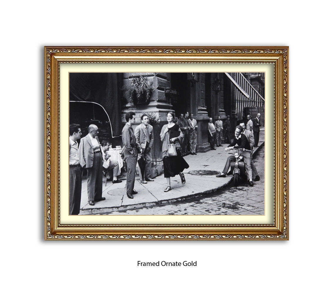 American Girl In Italy - Guys Staring - Vintage Street Photography - Art Print