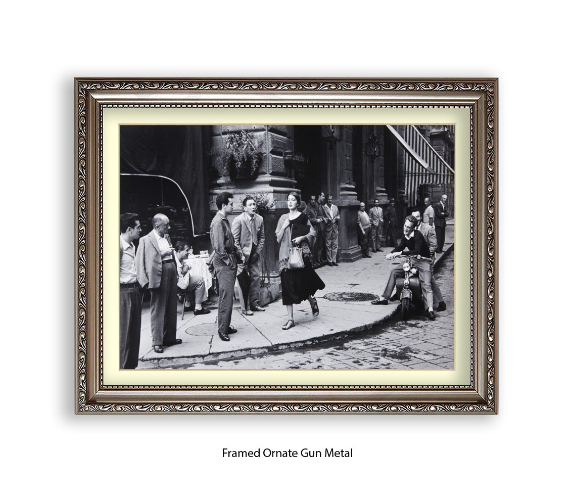 American Girl In Italy - Guys Staring - Vintage Street Photography - Art Print