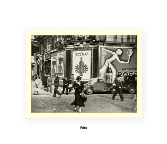 Paris Street Photography Print Ð Woman in Black Dress Crossing Street Ð Vintage French Wall Art Print