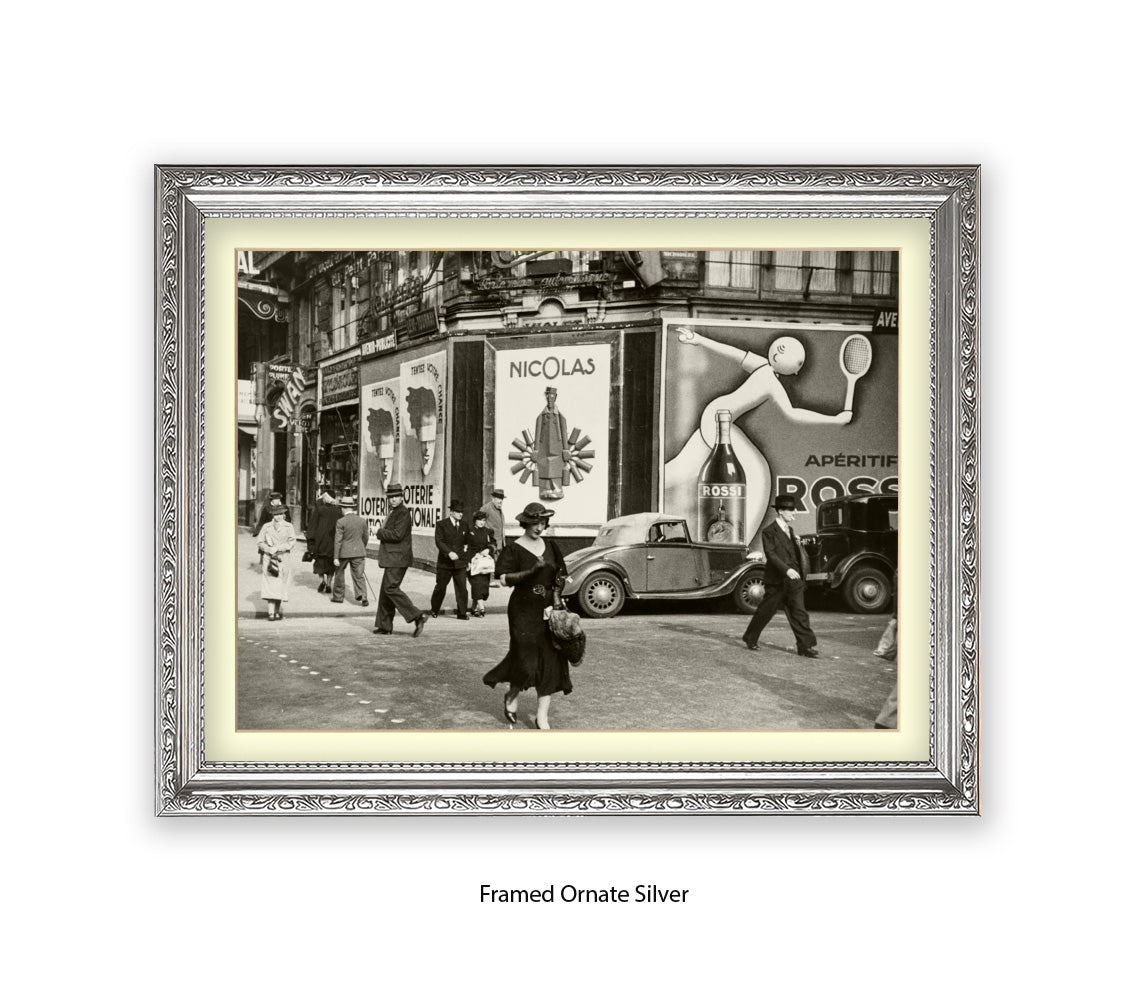 Girl (black dress & hat) crossing street - Paris - Vintage Street Photography - Art Print