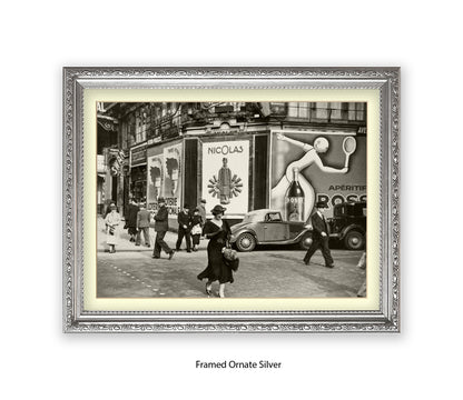Girl (black dress & hat) crossing street - Paris - Vintage Street Photography - Art Print