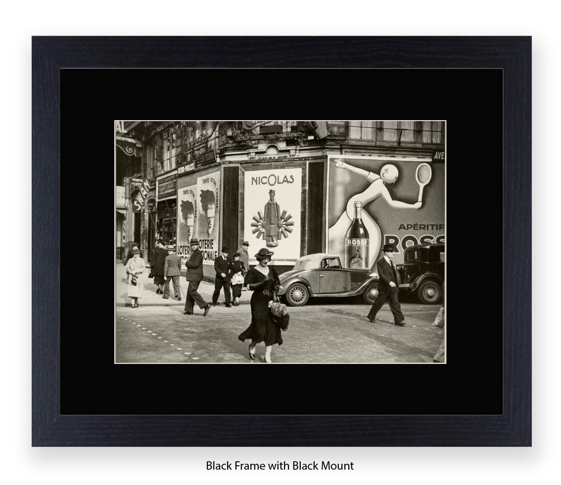 Girl (black dress & hat) crossing street - Paris - Vintage Street Photography - Art Print