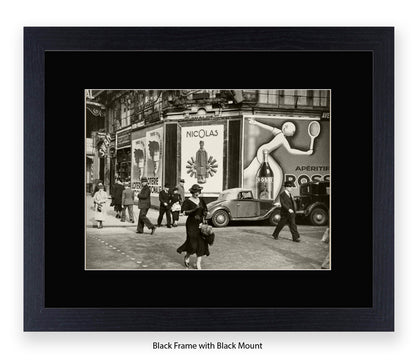Girl (black dress & hat) crossing street - Paris - Vintage Street Photography - Art Print