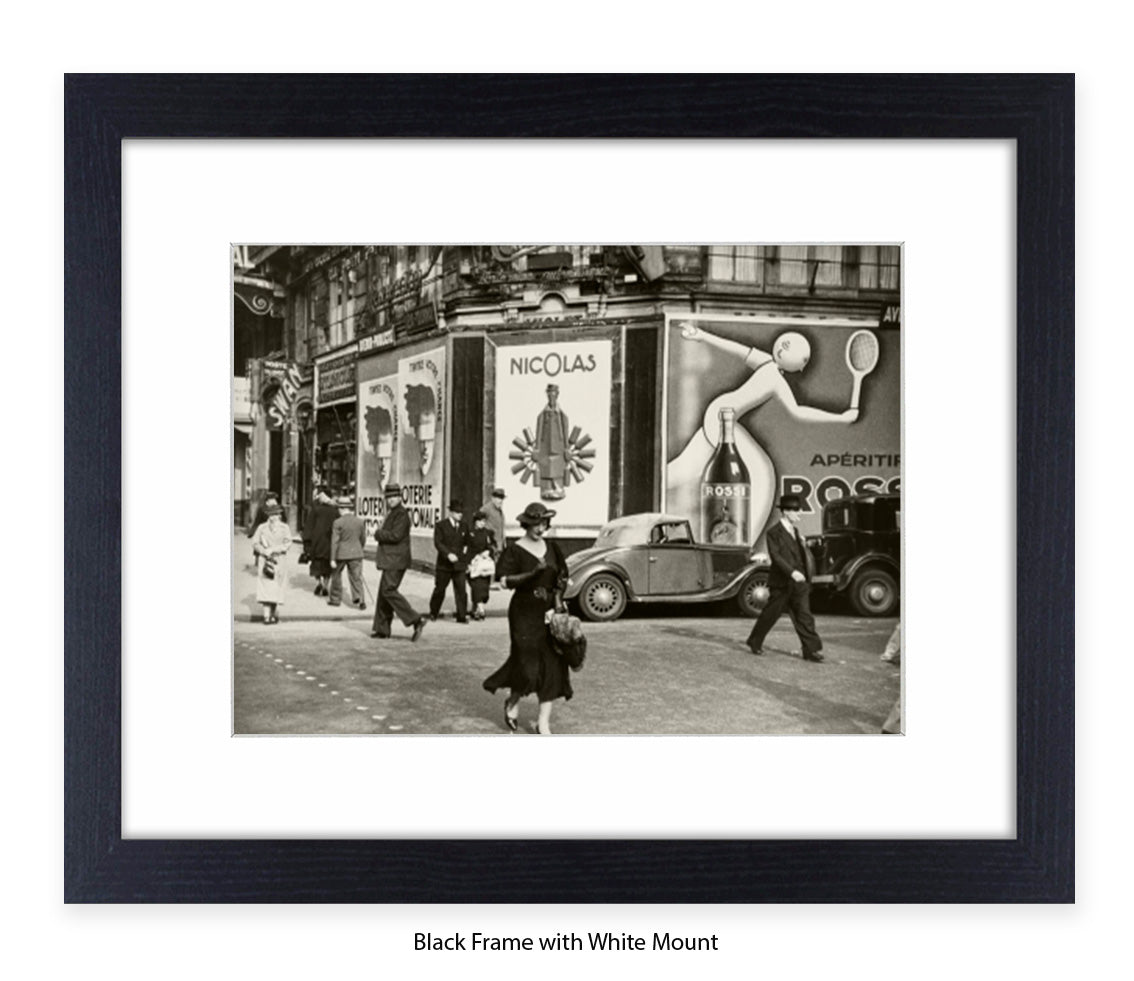 Girl (black dress & hat) crossing street - Paris - Vintage Street Photography - Art Print