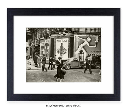 Girl (black dress & hat) crossing street - Paris - Vintage Street Photography - Art Print