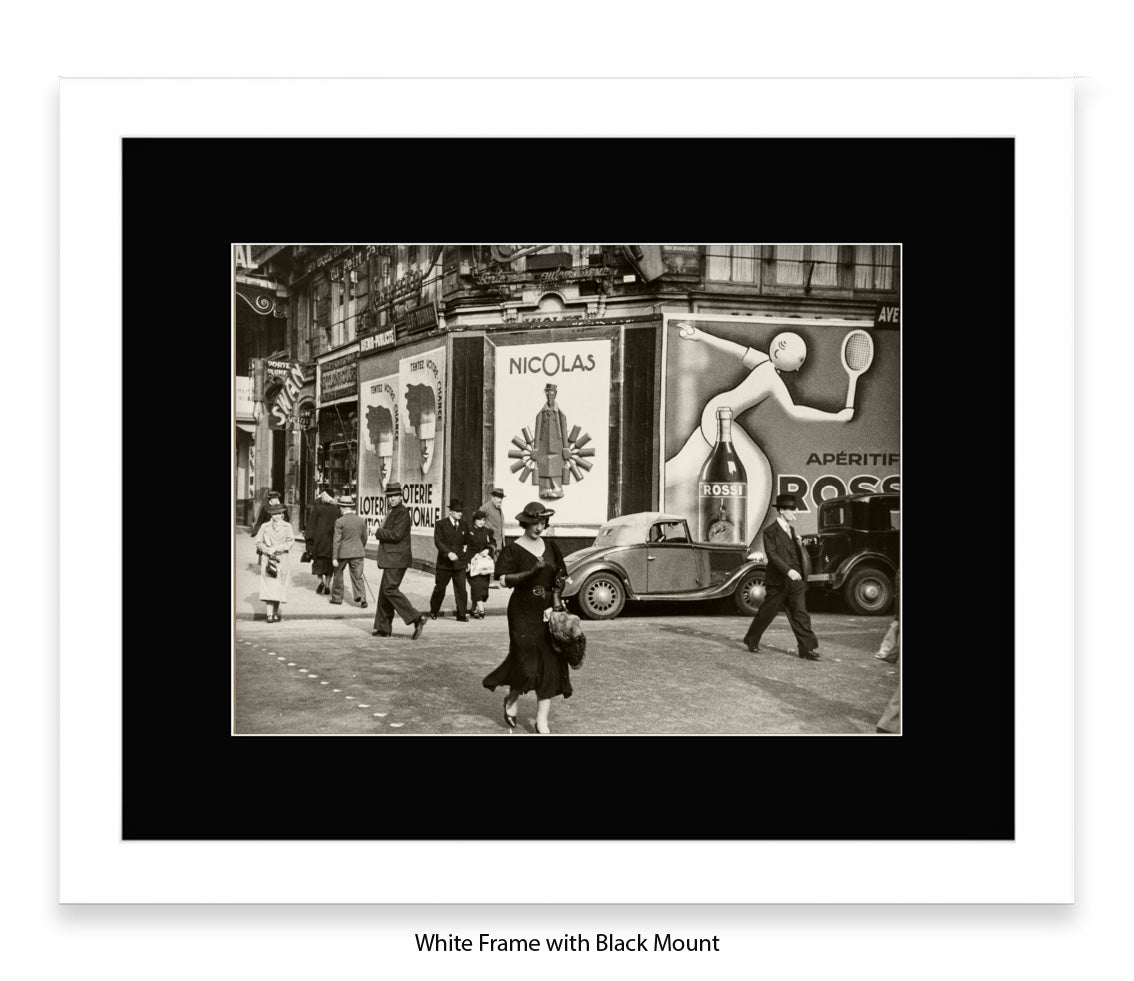 Girl (black dress & hat) crossing street - Paris - Vintage Street Photography - Art Print