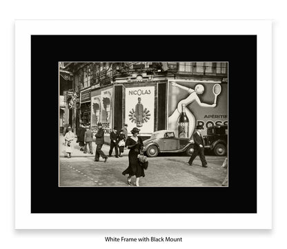 Girl (black dress & hat) crossing street - Paris - Vintage Street Photography - Art Print