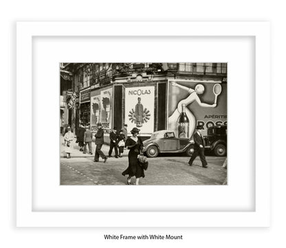 Girl (black dress & hat) crossing street - Paris - Vintage Street Photography - Art Print