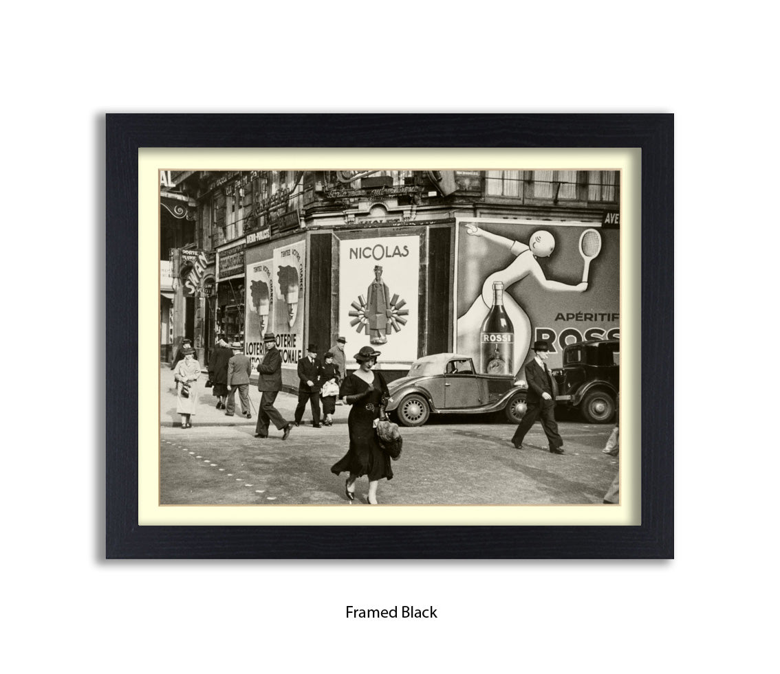 Girl (black dress & hat) crossing street - Paris - Vintage Street Photography - Art Print