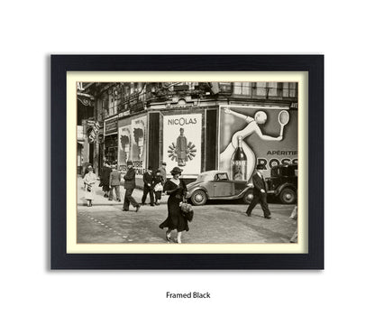 Girl (black dress & hat) crossing street - Paris - Vintage Street Photography - Art Print