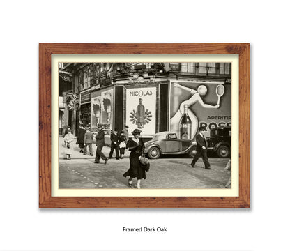 Girl (black dress & hat) crossing street - Paris - Vintage Street Photography - Art Print