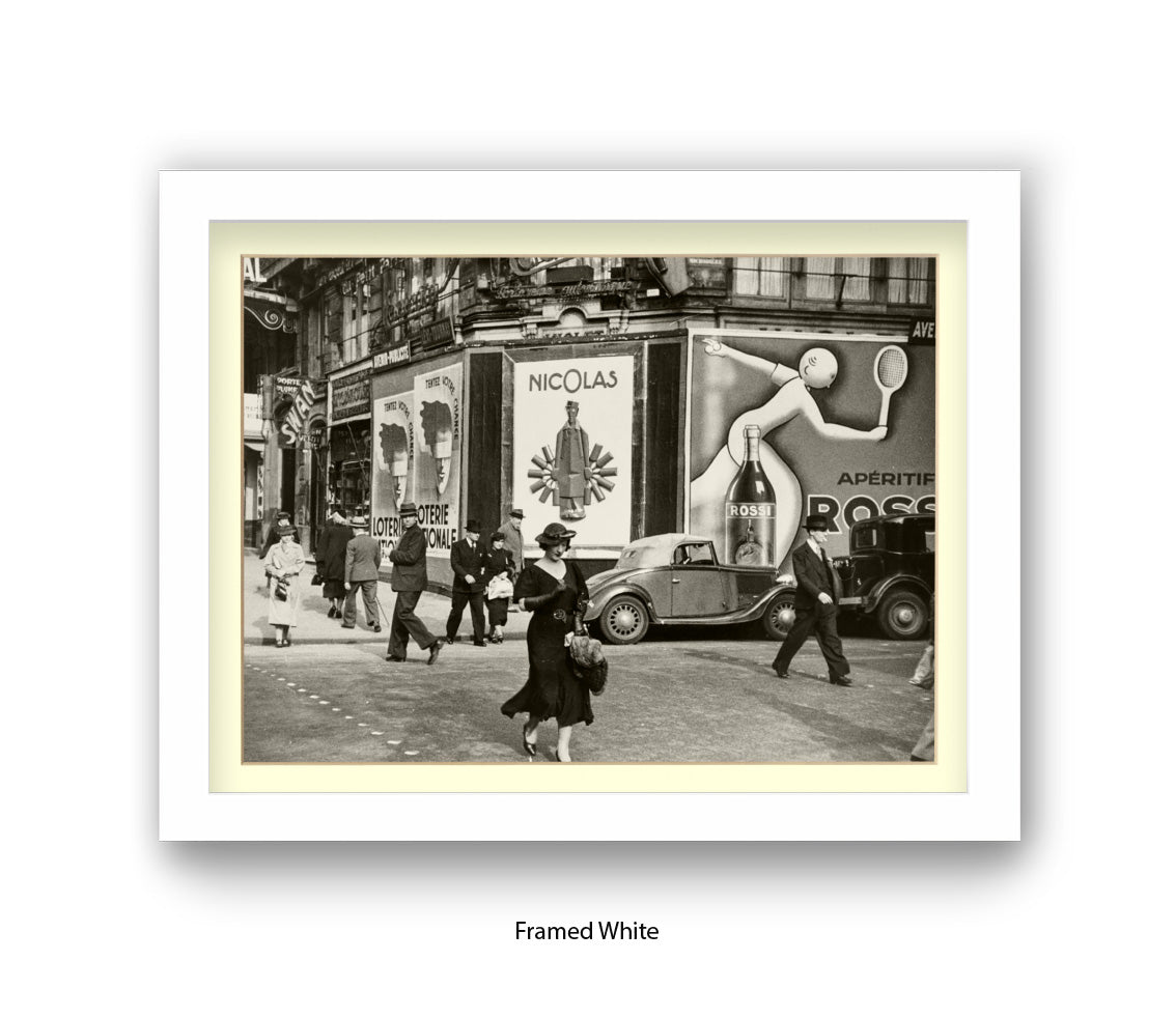 Girl (black dress & hat) crossing street - Paris - Vintage Street Photography - Art Print