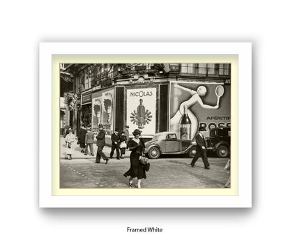 Girl (black dress & hat) crossing street - Paris - Vintage Street Photography - Art Print