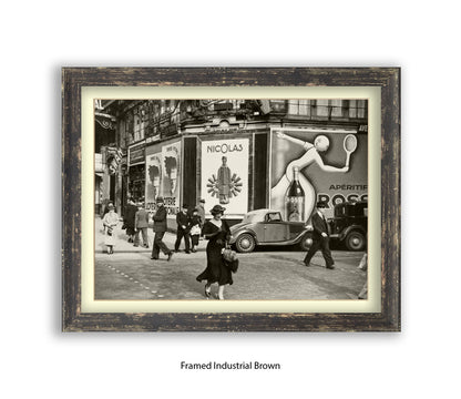 Girl (black dress & hat) crossing street - Paris - Vintage Street Photography - Art Print