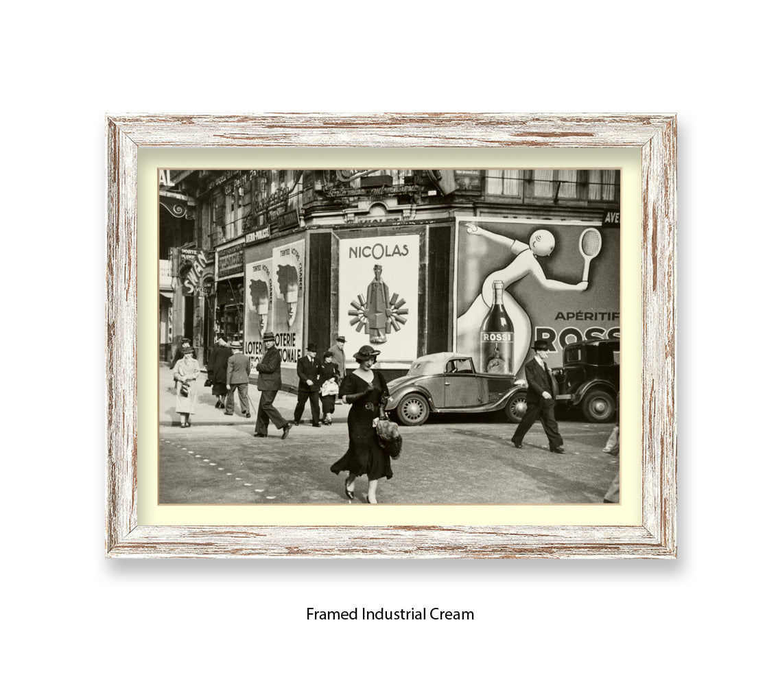 Girl (black dress & hat) crossing street - Paris - Vintage Street Photography - Art Print