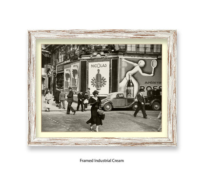 Girl (black dress & hat) crossing street - Paris - Vintage Street Photography - Art Print