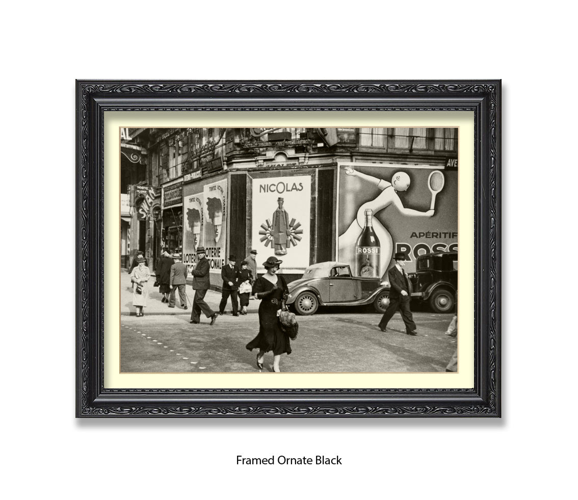 Girl (black dress & hat) crossing street - Paris - Vintage Street Photography - Art Print