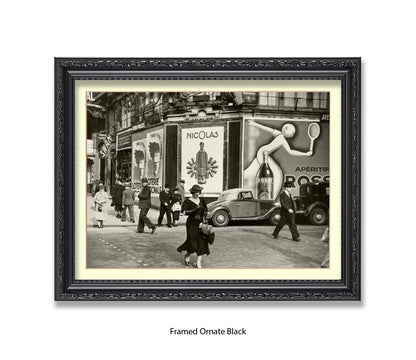 Girl (black dress & hat) crossing street - Paris - Vintage Street Photography - Art Print