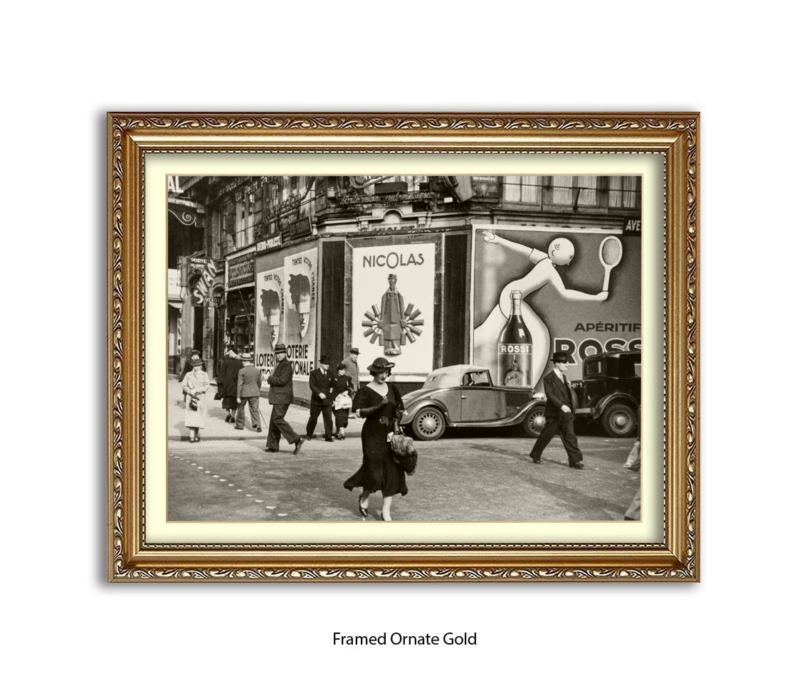 Girl (black dress & hat) crossing street - Paris - Vintage Street Photography - Art Print