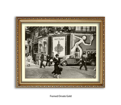 Girl (black dress & hat) crossing street - Paris - Vintage Street Photography - Art Print