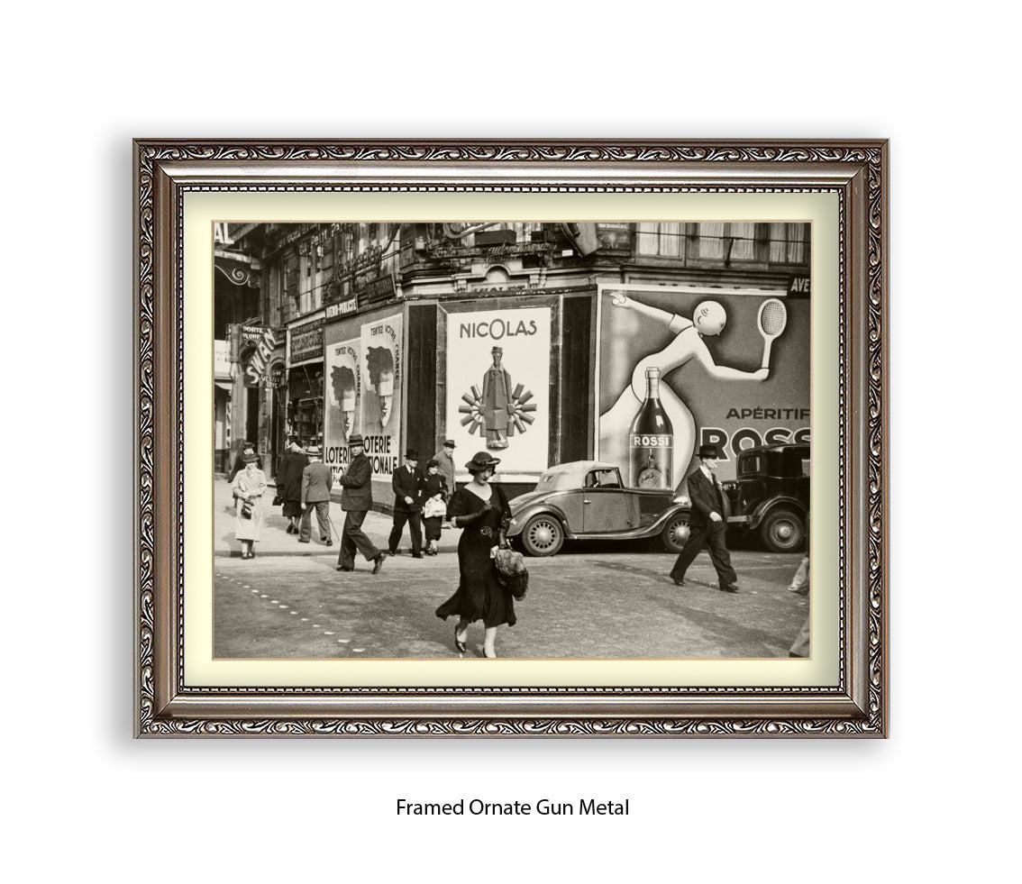Girl (black dress & hat) crossing street - Paris - Vintage Street Photography - Art Print
