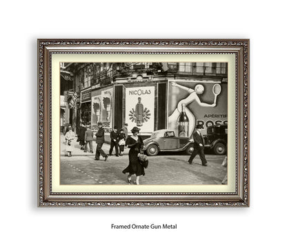 Girl (black dress & hat) crossing street - Paris - Vintage Street Photography - Art Print