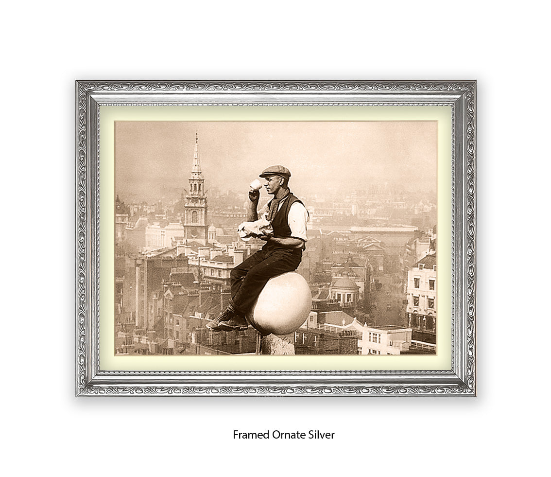 London - Tea Break - Guy on Building - 1930s — Vintage Street Photography - Art Print
