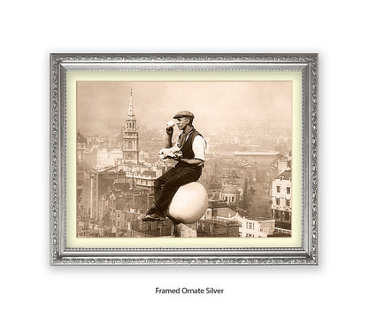 London - Tea Break - Guy on Building - 1930s — Vintage Street Photography - Art Print
