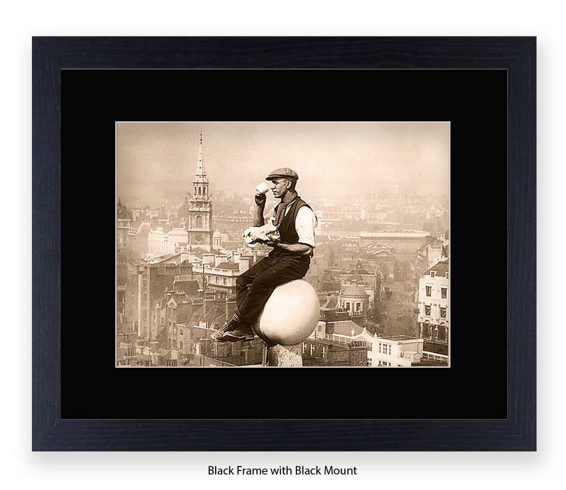London - Tea Break - Guy on Building - 1930s — Vintage Street Photography - Art Print