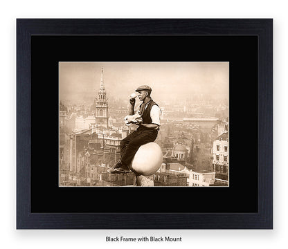 London - Tea Break - Guy on Building - 1930s — Vintage Street Photography - Art Print