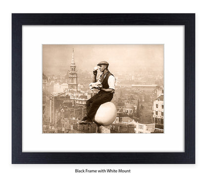 London - Tea Break - Guy on Building - 1930s — Vintage Street Photography - Art Print