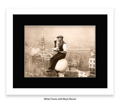 London - Tea Break - Guy on Building - 1930s — Vintage Street Photography - Art Print