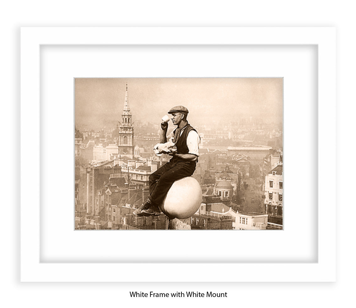 London - Tea Break - Guy on Building - 1930s — Vintage Street Photography - Art Print