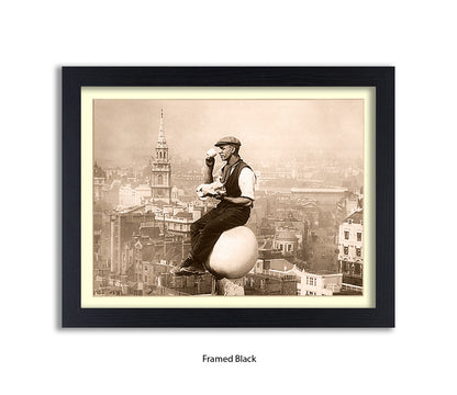 London - Tea Break - Guy on Building - 1930s — Vintage Street Photography - Art Print
