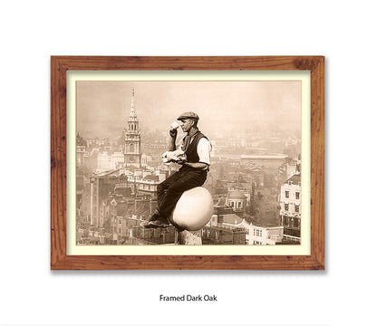 London - Tea Break - Guy on Building - 1930s — Vintage Street Photography - Art Print