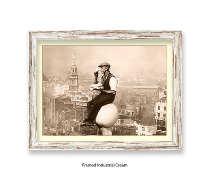 London - Tea Break - Guy on Building - 1930s — Vintage Street Photography - Art Print