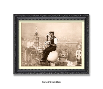 London - Tea Break - Guy on Building - 1930s — Vintage Street Photography - Art Print