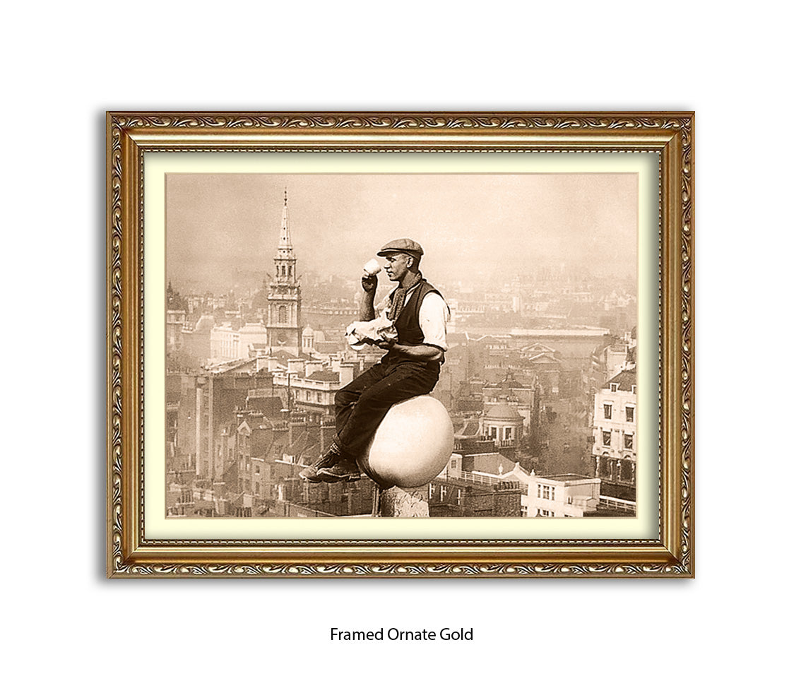 London - Tea Break - Guy on Building - 1930s — Vintage Street Photography - Art Print
