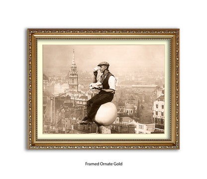 London - Tea Break - Guy on Building - 1930s — Vintage Street Photography - Art Print