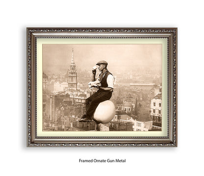 London - Tea Break - Guy on Building - 1930s — Vintage Street Photography - Art Print