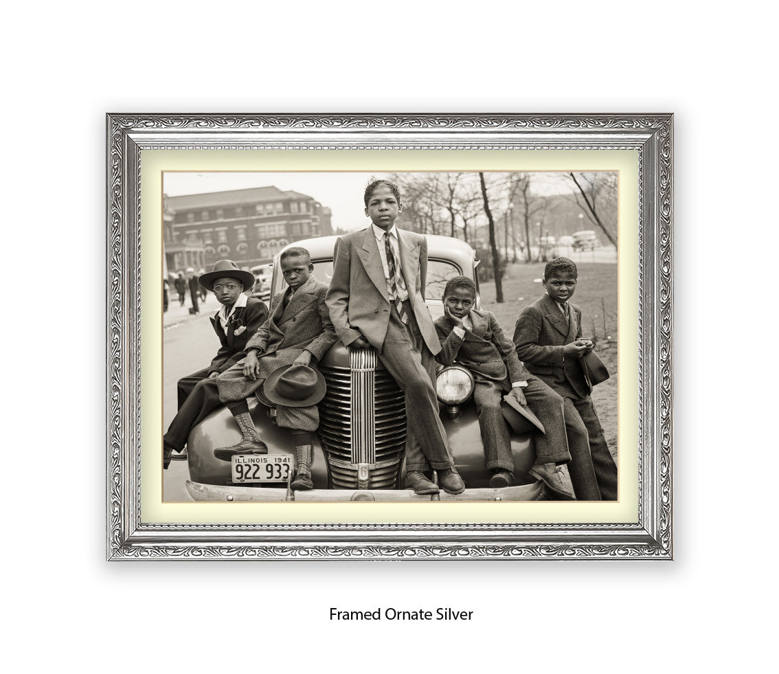 Sunday Best - Harlem Kids on Car — Vintage Street Photography - Art Print