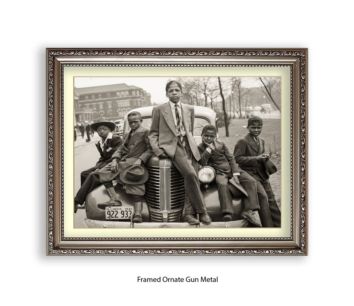 Sunday Best - Harlem Kids on Car — Vintage Street Photography - Art Print