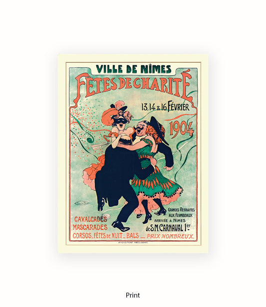 Fetes De Charite - 2 Couples Dancing - Mask - Cheret Art Print