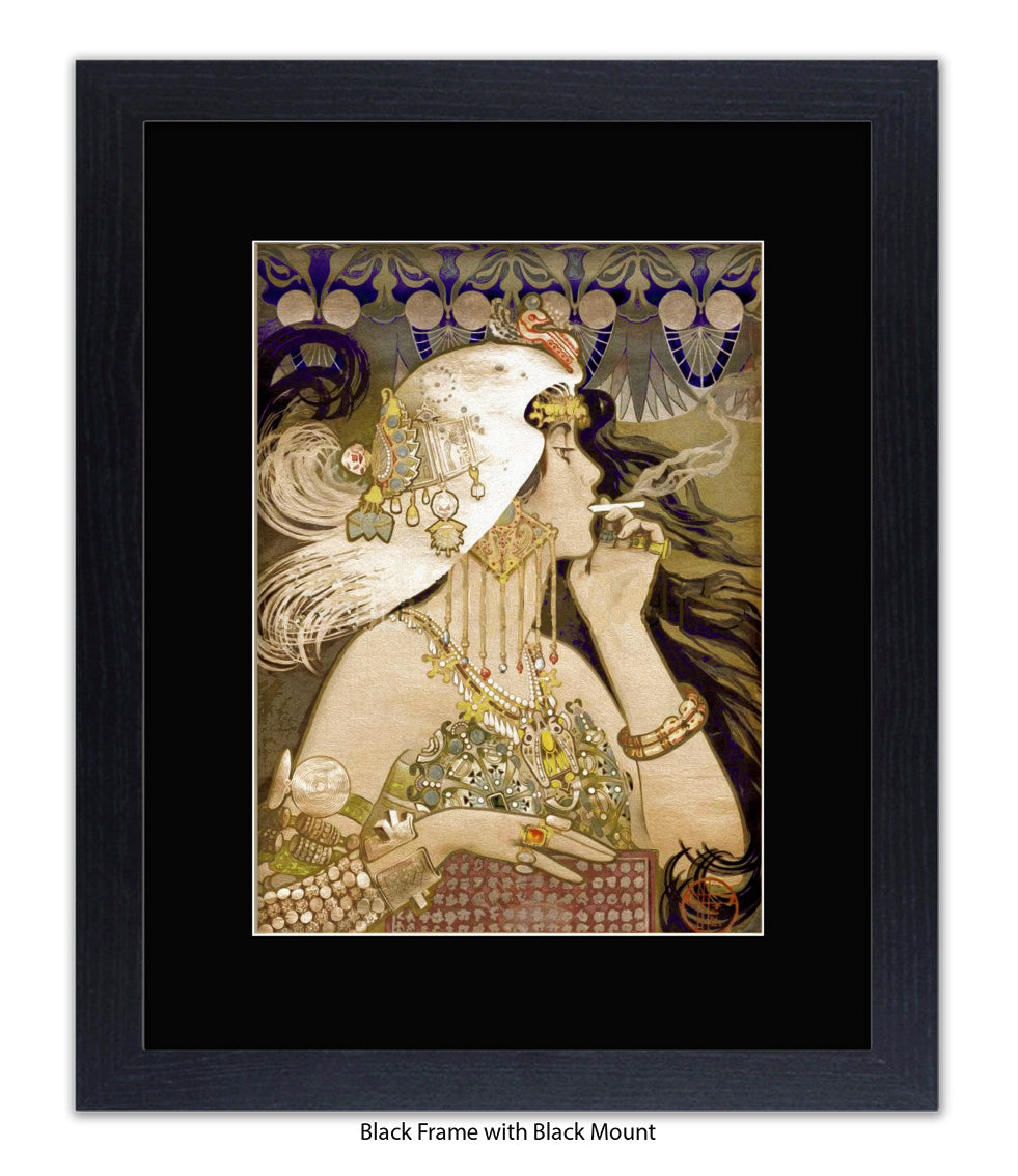 Girl - Smoking Cigarette - White Head Piece  Art Print