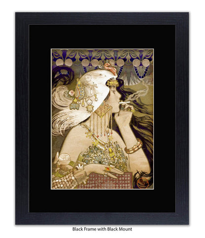 Girl - Smoking Cigarette - White Head Piece  Art Print