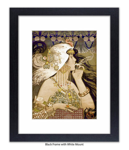 Girl - Smoking Cigarette - White Head Piece  Art Print