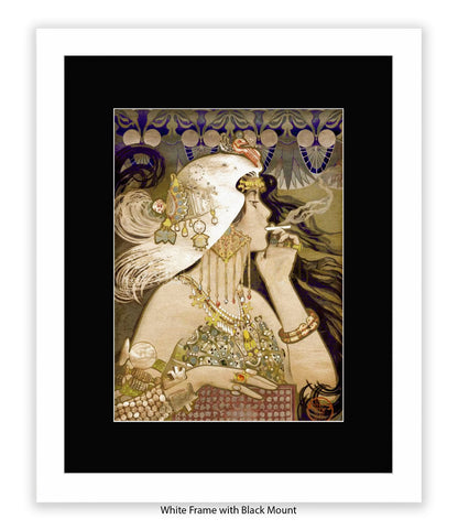 Girl - Smoking Cigarette - White Head Piece  Art Print